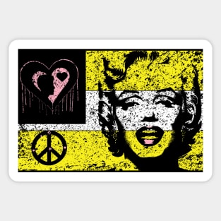 LOVE PEACE MARILYN FLAG 80s Yellow Pink White Sticker